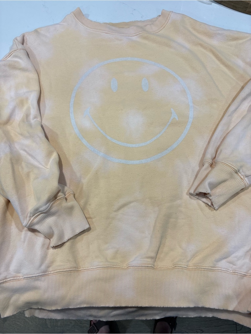 WMNS American Eagle Smiley Face Tie-Dye Crewneck Sweatshirt Pale Orange Sz Small